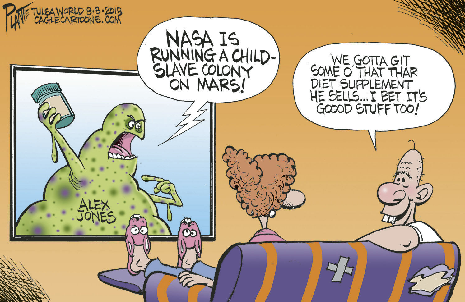 Bruce Plante Cartoon: Alex Jones and Infowars